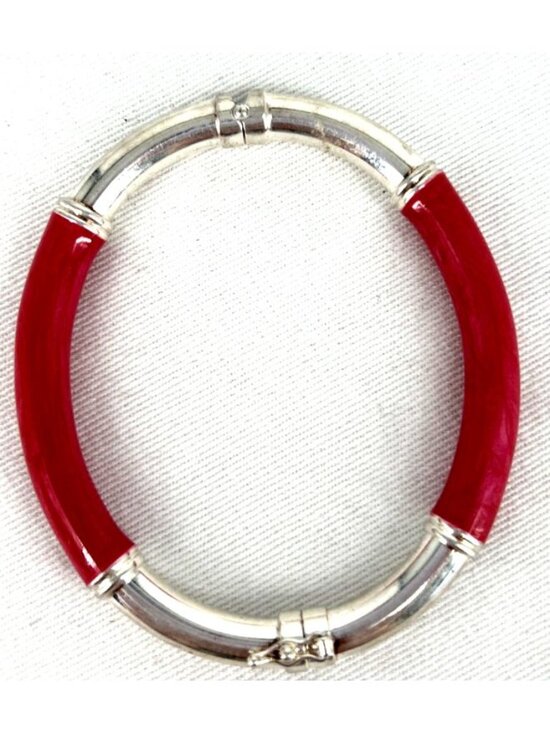 Milor Jewelry - Milor 925 Red Enamel Bangle Bracelet Hinged Latch Italy 6.75"